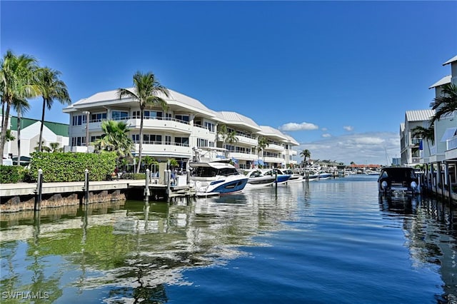 dock area with a water view