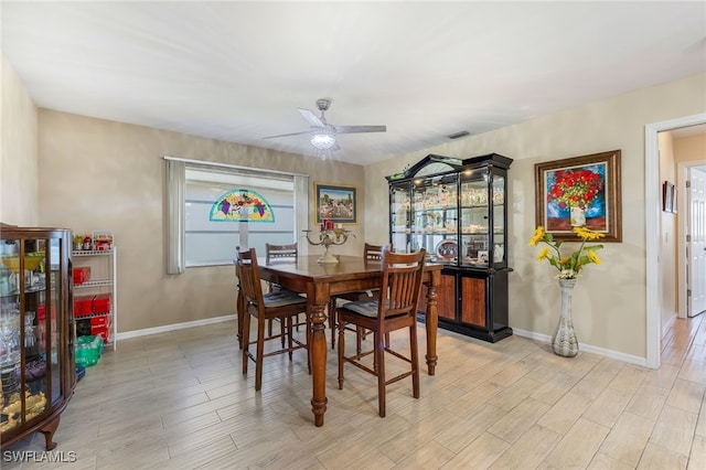 403 SE 28th Ter, Cape Coral, FL 33904 - dining area featuring baseboards, ceiling fan, visible vents, and light wood-style floors