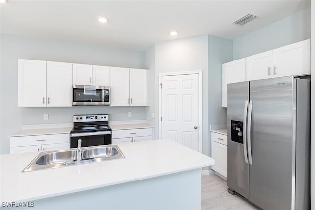 kitchen featuring white cabinetry, sink, and appliances with stainless steel finishes