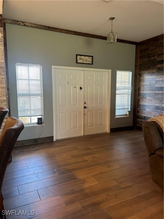 foyer with dark hardwood / wood-style flooring