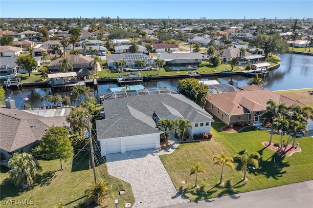 aerial view featuring a water view