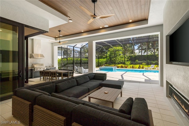 interior space featuring area for grilling and an outdoor living space