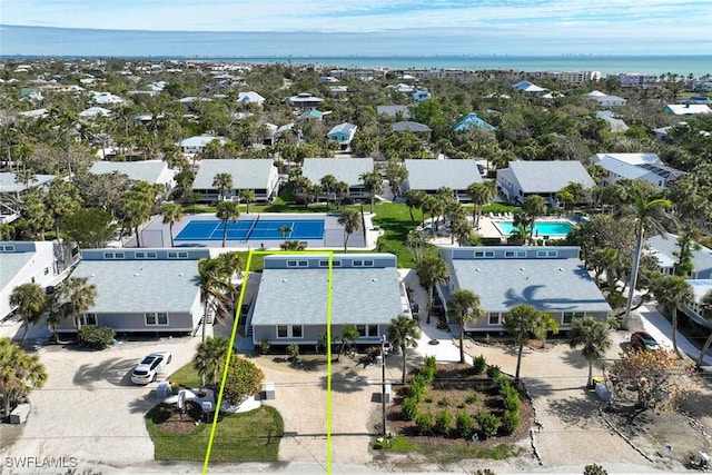 aerial view with a water view