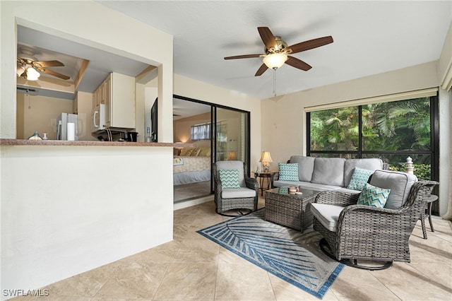 interior space featuring ceiling fan