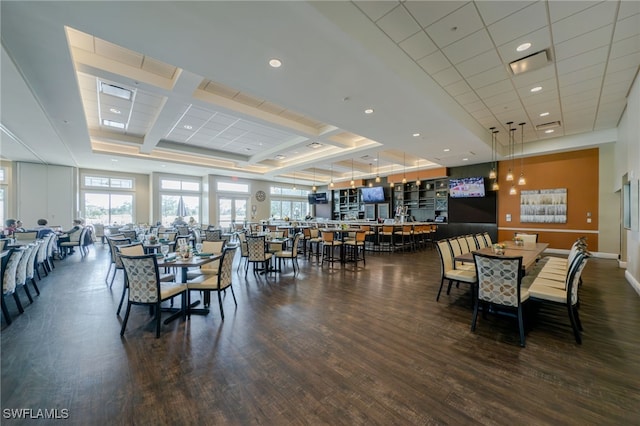 dining space with dark wood-type flooring