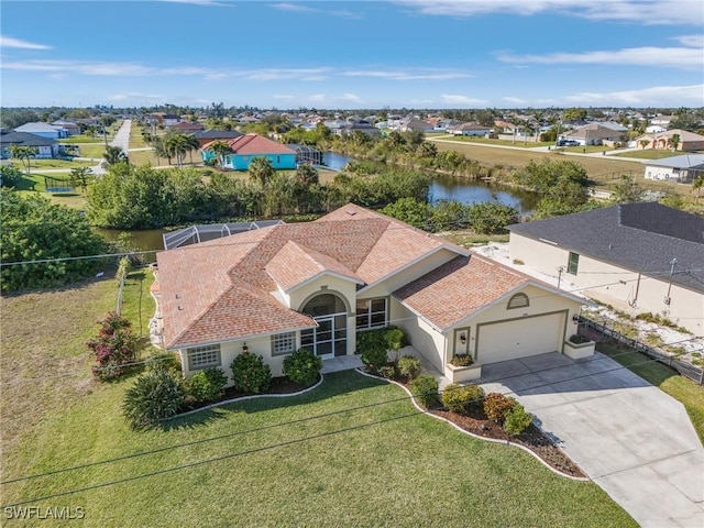 aerial view with a water view