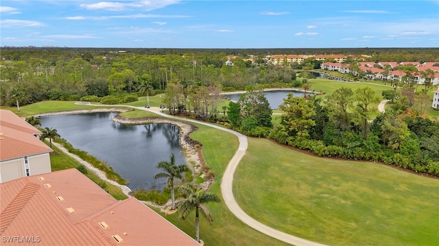 aerial view with a water view