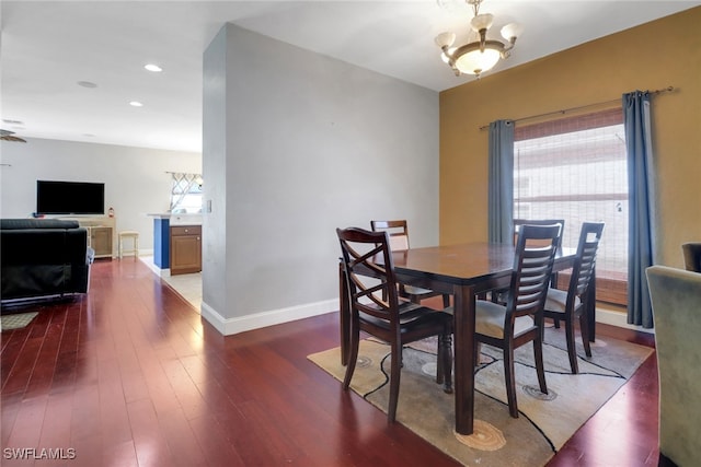 13380 Hampton Park Ct, Fort Myers, FL 33913 - dining space with baseboards, dark wood-style floors, recessed lighting, and a chandelier