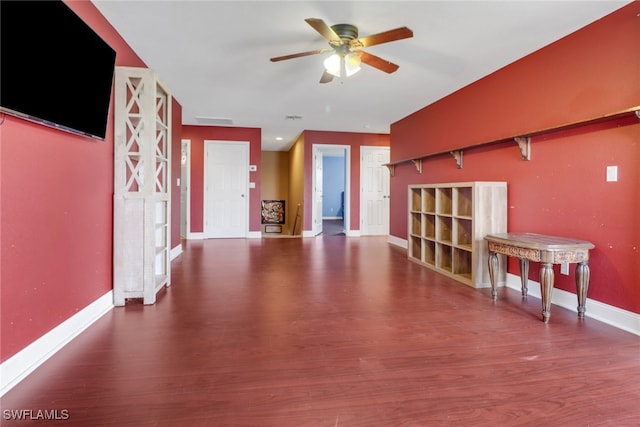 13380 Hampton Park Ct, Fort Myers, FL 33913 - living room featuring a ceiling fan, wood finished floors, and baseboards