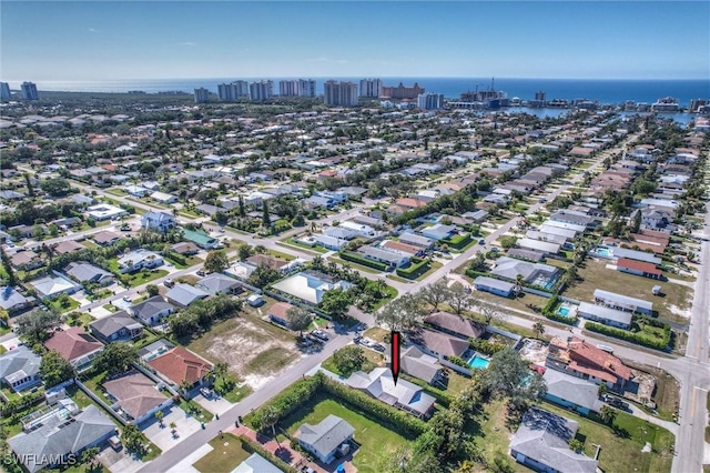 aerial view with a water view