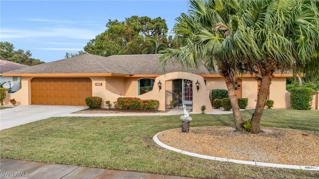 view of front of property featuring a garage and a front yard