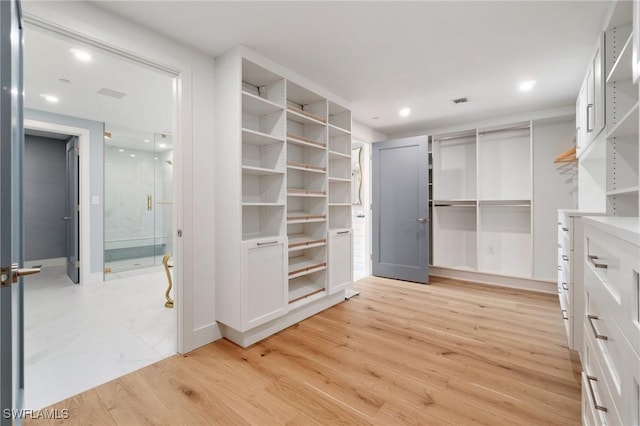 walk in closet featuring light wood-type flooring