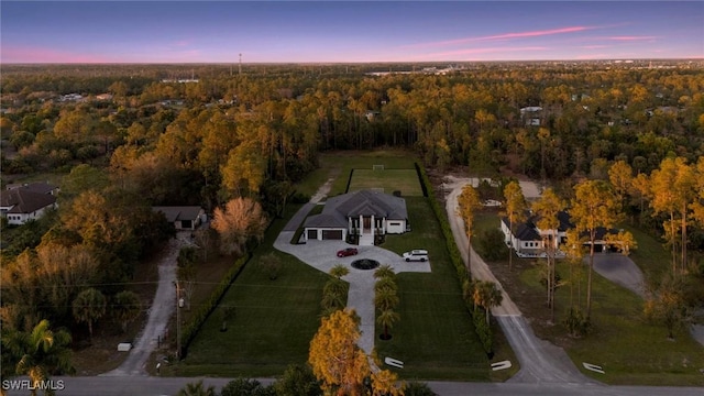 view of aerial view at dusk