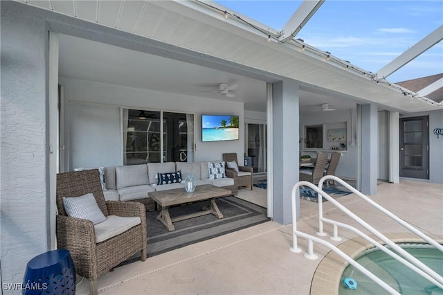 view of patio / terrace featuring an outdoor hangout area and ceiling fan