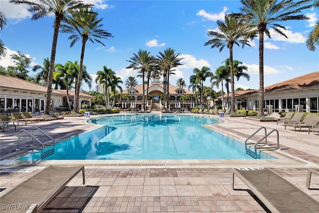 view of swimming pool featuring a patio