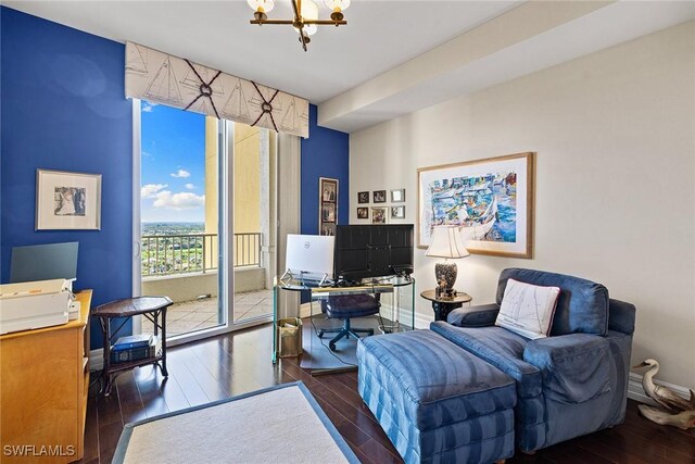 4751 W Bay Blvd Unit 2002, Estero, FL 33928 - home office with wood finished floors, a notable chandelier, and baseboards