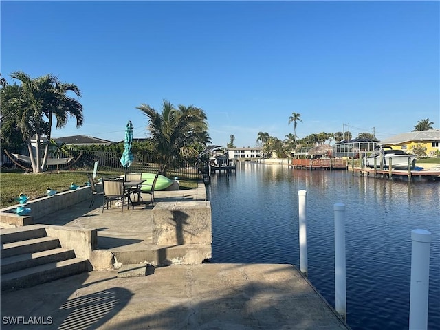 view of dock with a water view