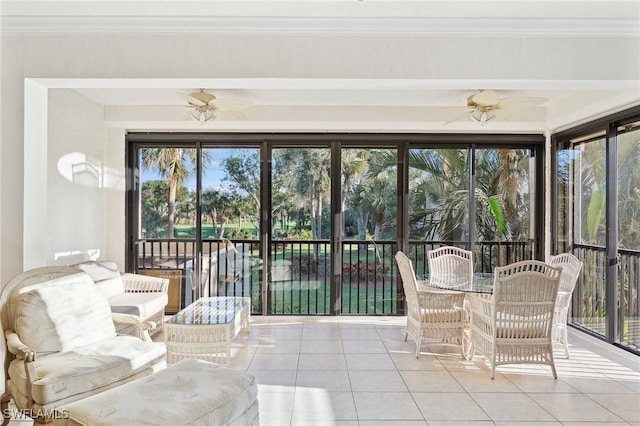 sunroom / solarium with ceiling fan