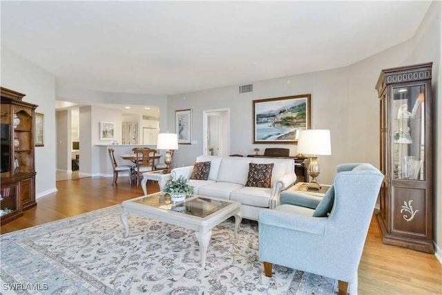 living room with light hardwood / wood-style floors