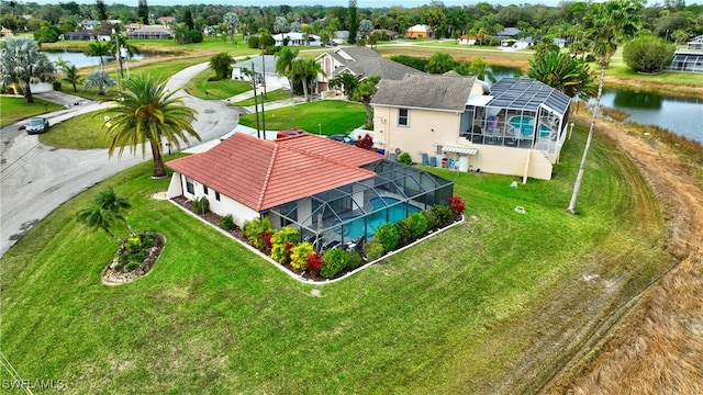 aerial view with a water view