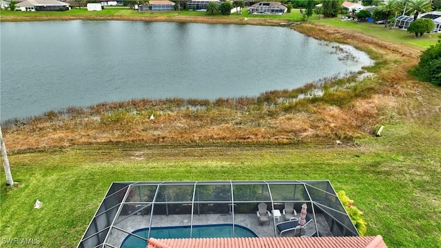 aerial view with a water view