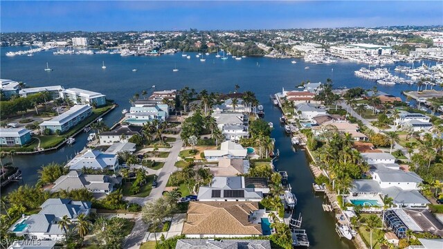 aerial view featuring a water view