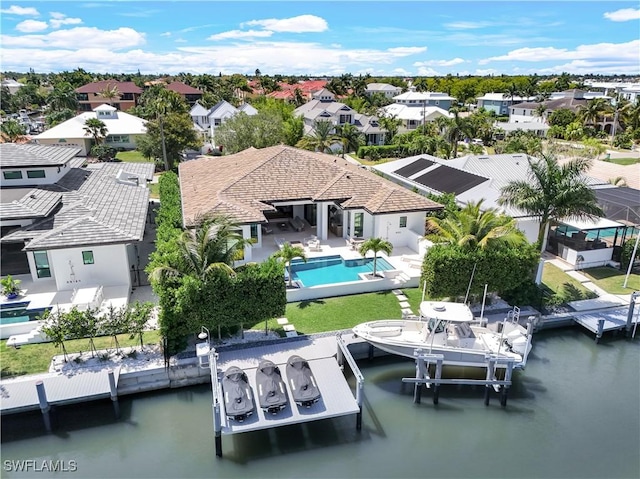 aerial view with a water view