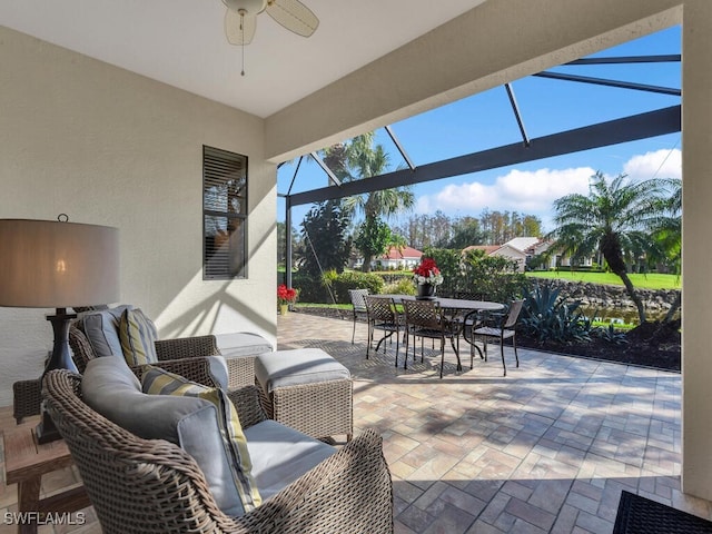 view of patio with ceiling fan