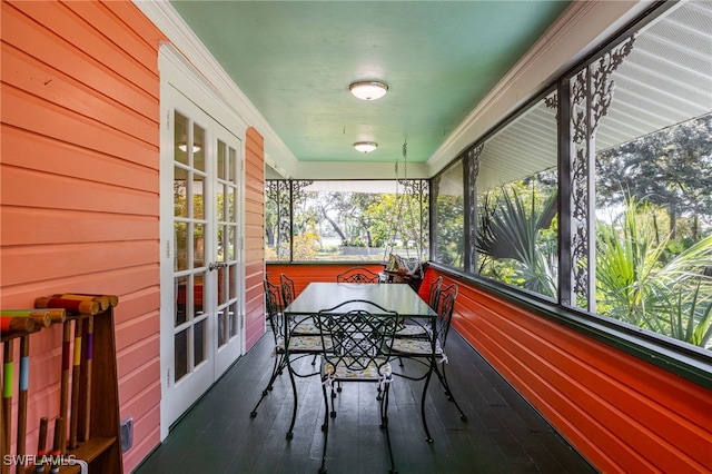 sunroom featuring french doors