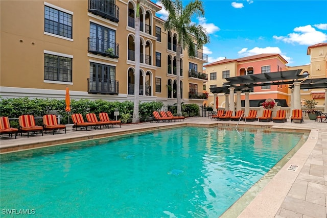 view of pool with a patio area and a pergola