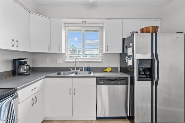 kitchen with sink, white cabinets, and appliances with stainless steel finishes