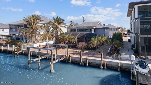 view of dock with a water view