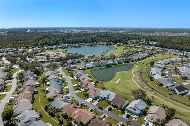 aerial view with a water view