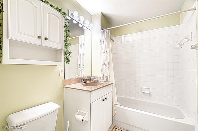 full bathroom with vanity, toilet, and shower / bath combo with shower curtain