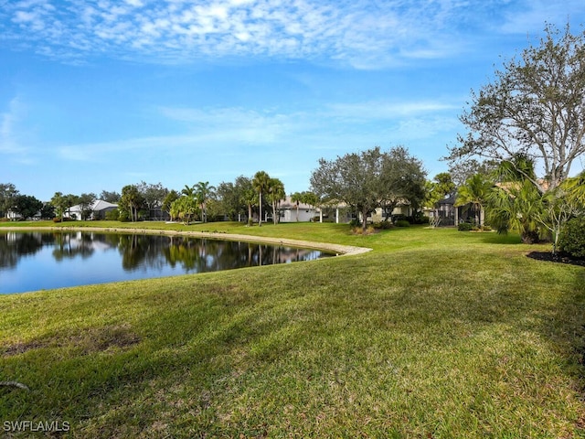 view of yard with a water view