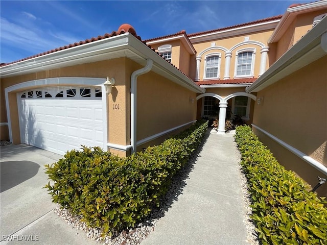 exterior space featuring a garage