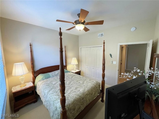 bedroom featuring a closet and ceiling fan