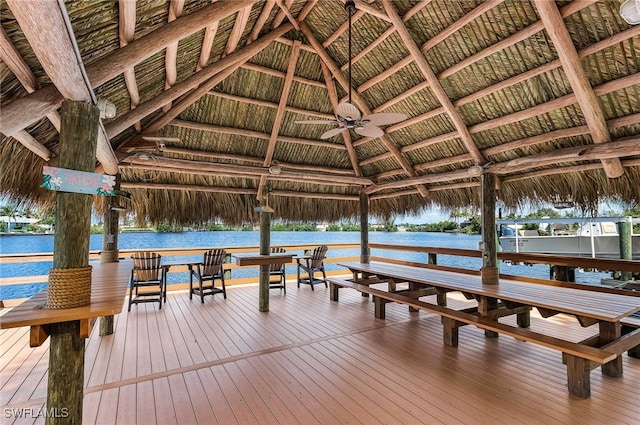 dock area featuring a gazebo and a water view