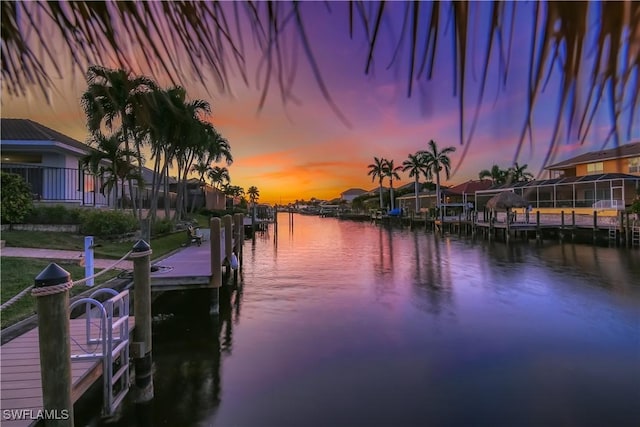 view of dock with a water view