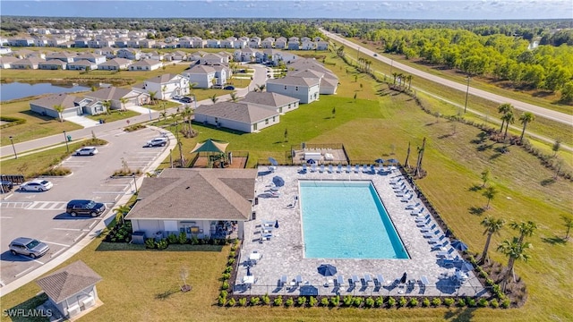 bird's eye view featuring a water view