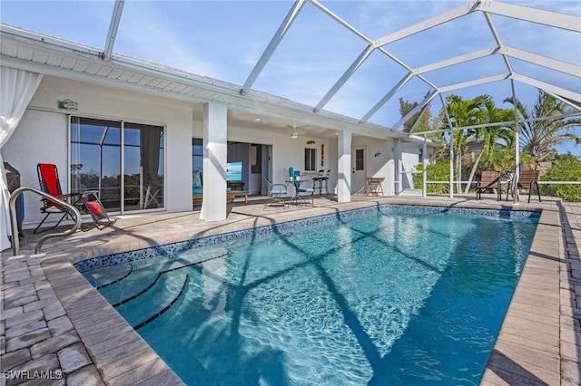 5139 Genesee Pkwy, Bokeelia, FL 33922 - outdoor pool with a lanai, a patio area, and ceiling fan