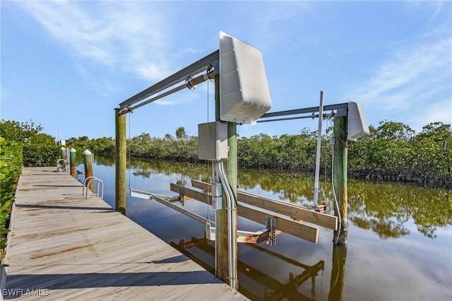 view of dock with a water view