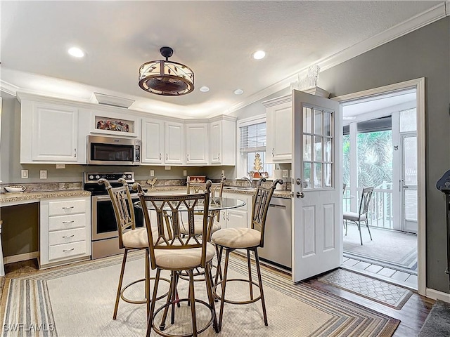 kitchen with white cabinetry, plenty of natural light, and stainless steel appliances