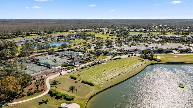 aerial view with a water view and a residential view