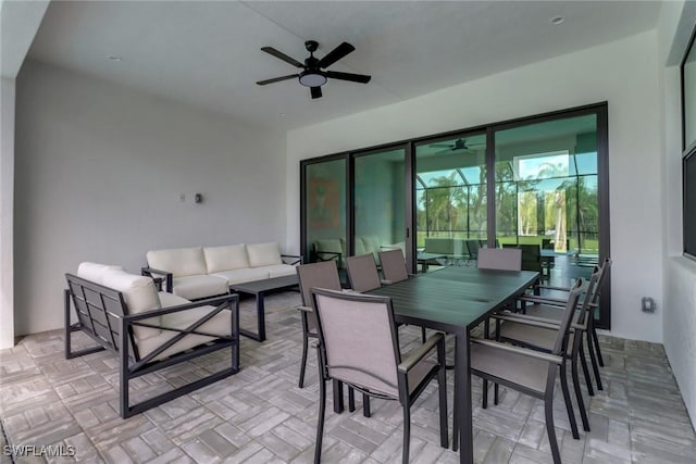 view of patio with an outdoor hangout area and ceiling fan