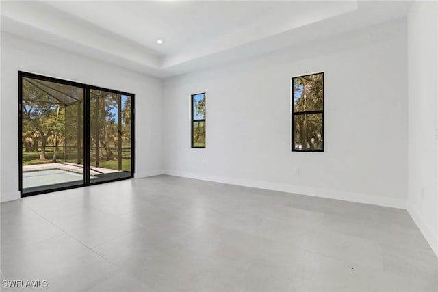 spare room with a tray ceiling and a wealth of natural light