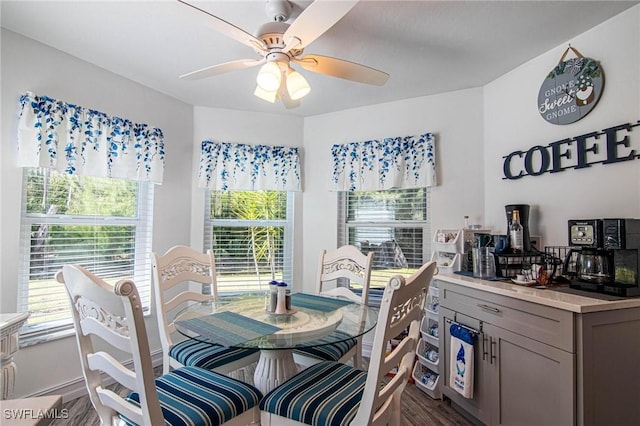 dining area with ceiling fan