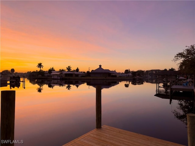 view of dock with a water view