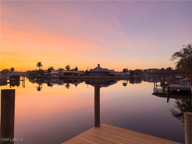 dock area featuring a water view