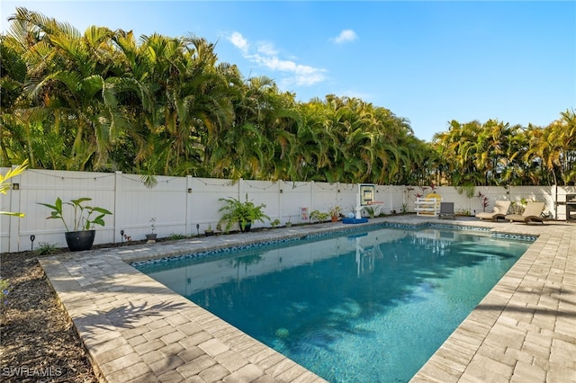 view of pool featuring a fenced backyard and a fenced in pool